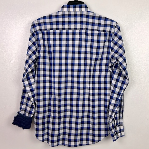 Bugatchi‎ Men Medium Cotton Button Up Long Sleeve Print Shaped Fit Shirt - Picture 2 of 10